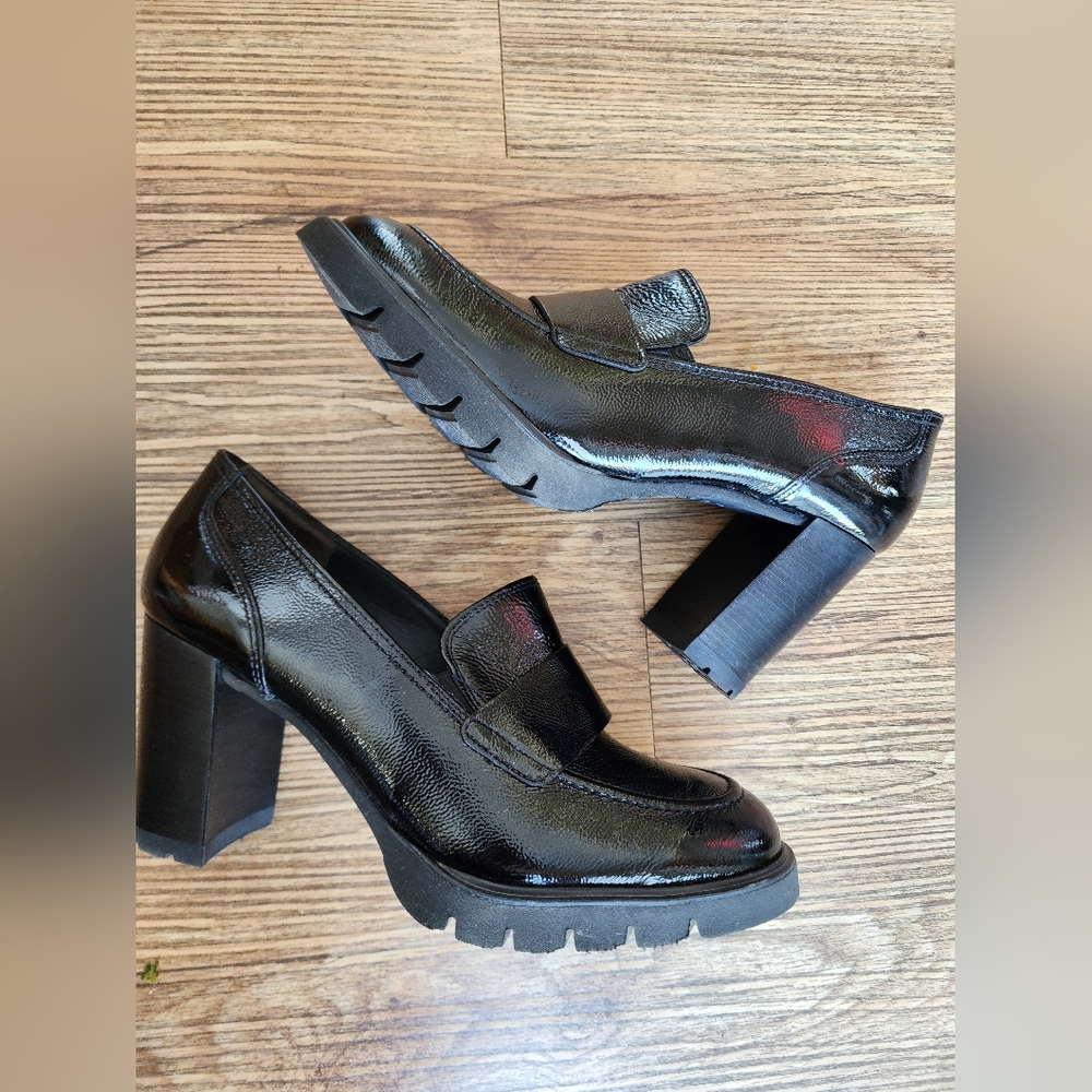 Size 9.5 - 🆕️ Paul Green Nina Loafer Pump Shoes Black Crinkled Patent $500 - Picture 2 of 8